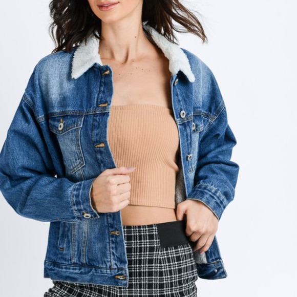 Denim Jacket with Sherpa Collar/Lining - Picture 2 of 6